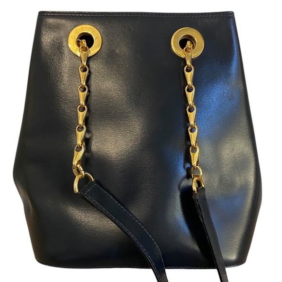 Celine w/ COA Navy Leather Bucket Shoulder Bag w/ Gold Hardware Chain Authentic - Picture 7 of 16